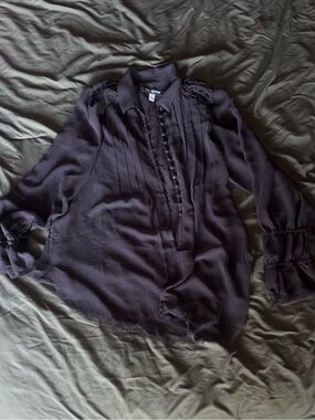 Urban Outfitters Black Gauzy Button-Front Blouse